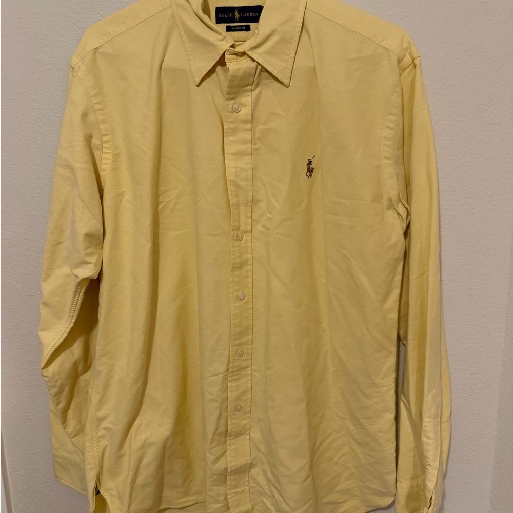 Ralph Lauren Men's Light Yellow Button-Down 100% Cotton Shirt